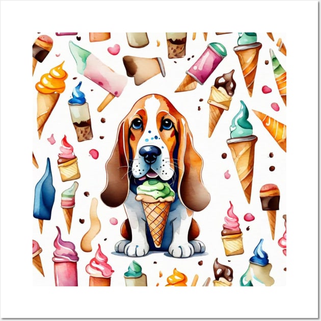 Cute basset hound dog ice cream pattern gift ideas Wall Art by WeLoveAnimals
